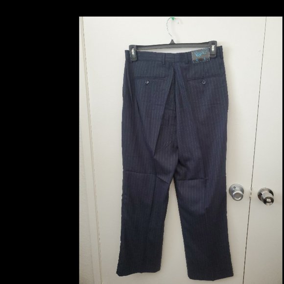 Enrico Bertucci Mens Pinstriped Navy Dress Pants 32x30 - Picture 2 of 4